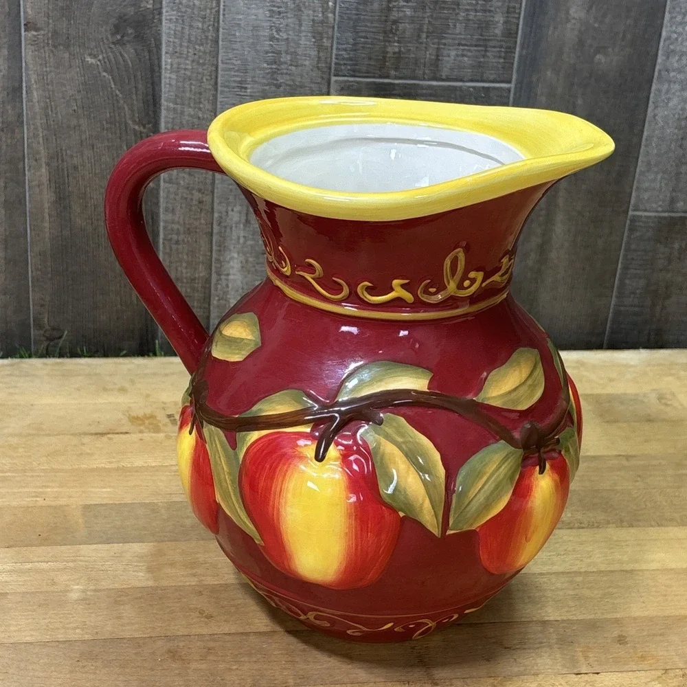 Vtg Nonni's Biscotti Large Red Apple Ceramic Pitcher! 10